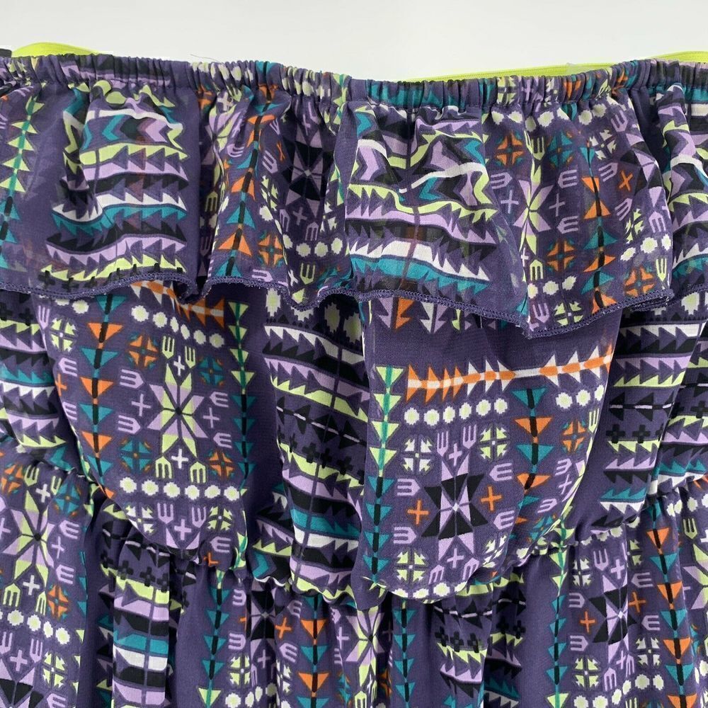 Strapless Ruffle Purple Patterned Neon Mini Dress - Picture 2 of 6